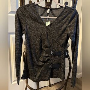 Stylish Black Wrap Top with Buckle Accents